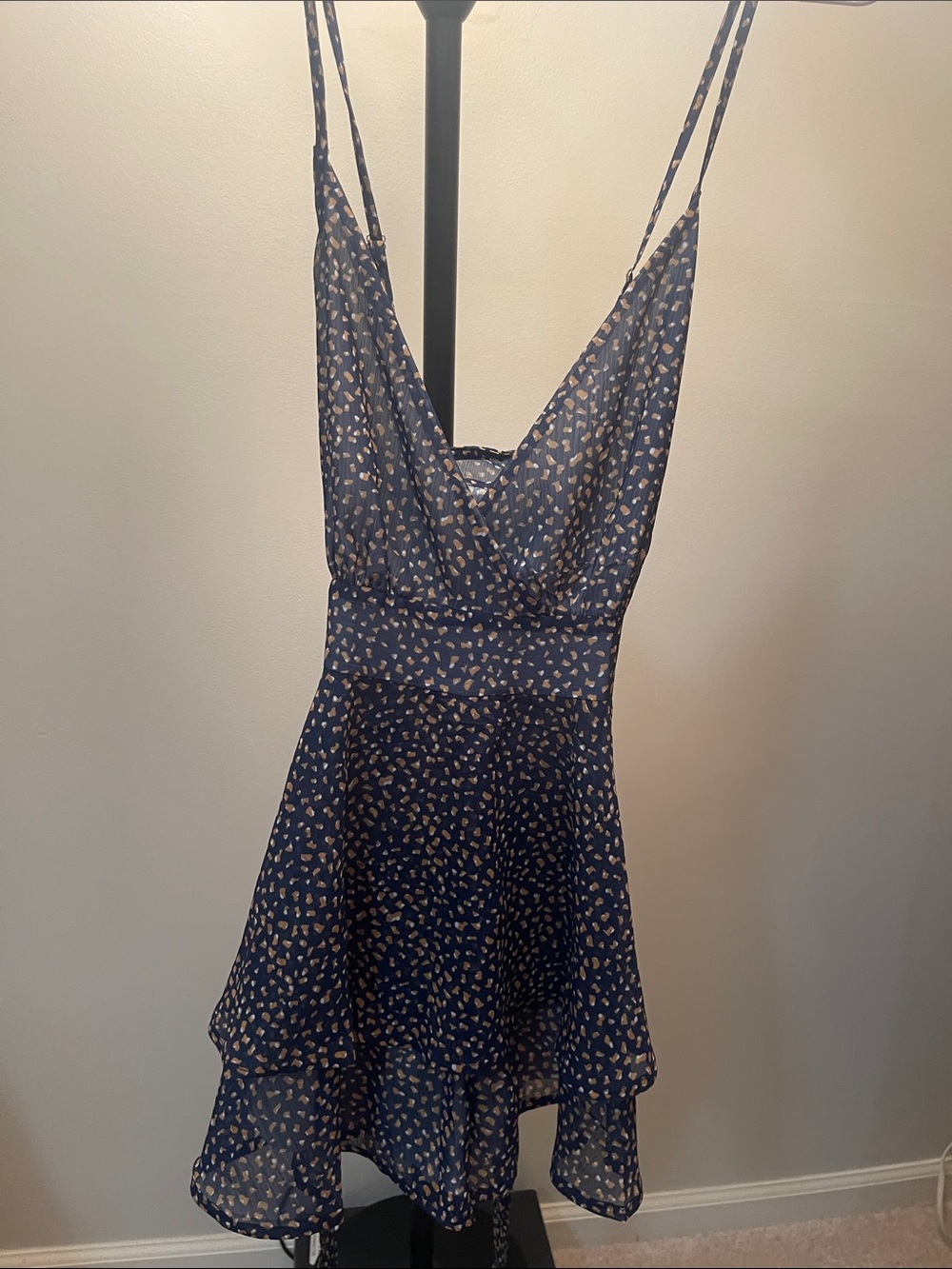 Amazon Navy Blue and Tan Spotted Ruffle Romper
